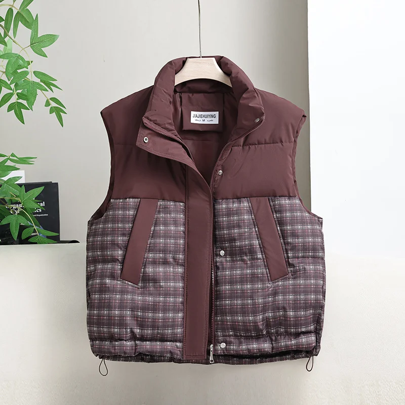 

Зимний хлопковый жилет в клетку в стиле ретро, женский свободный теплый топ без рукавов с воротником-стойкой, корейская версия, модное пальто