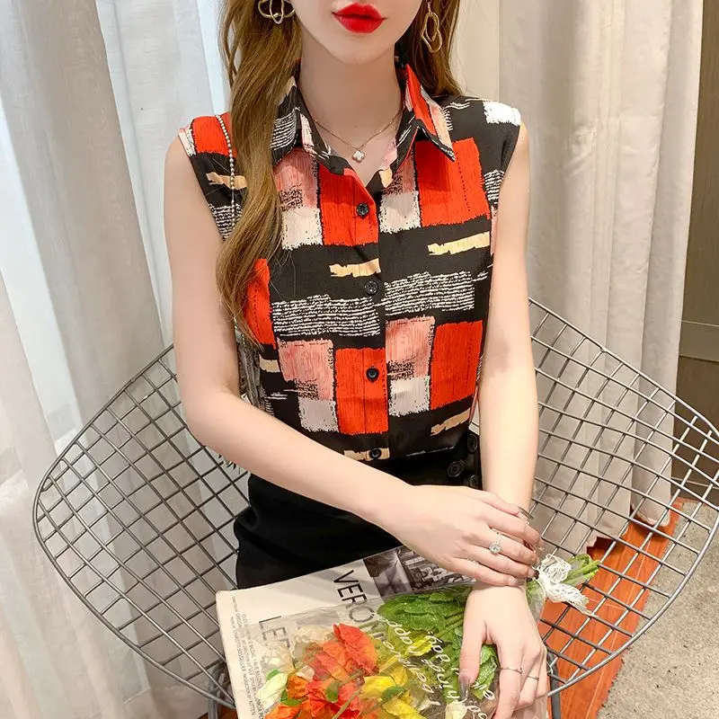 New Sleeveless Shirt for Women Korean Style Loose and Fashionable Commuting Top Fashionable Chiffon