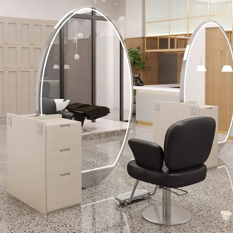 High-end Internet celebrity barber shop mirror table with lamp cabinet integrated floor mirror hair salon special hairdressing