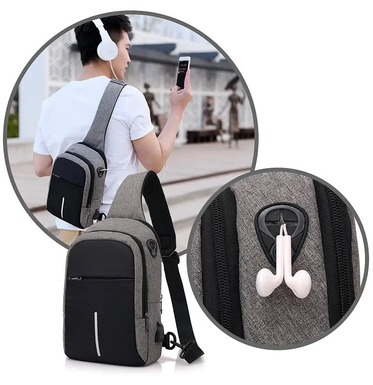 UBOT Small Usb Charge Shoulder Bag Men Messenger Bags Male Waterproof Sling Chest Bag Boy Travel Bagpack Men Cross Body Bags