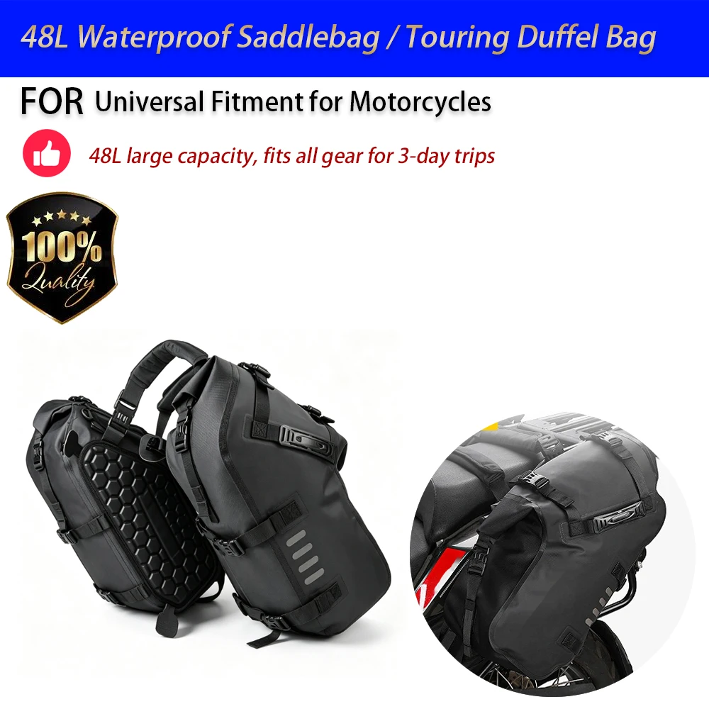 For Motorcycle 48L Waterproof Saddlebag Touring Rear Seat Bag Full Face Helmet No-Drill Accesorios Moto