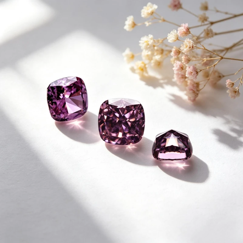 Kubischer Zirkonia Crushed Ice Cut Quadratische Kissenform Rosa Farbe 5A+ Qualität CZ 4K Schliff Hochkarätiger Diamant – Detail 5