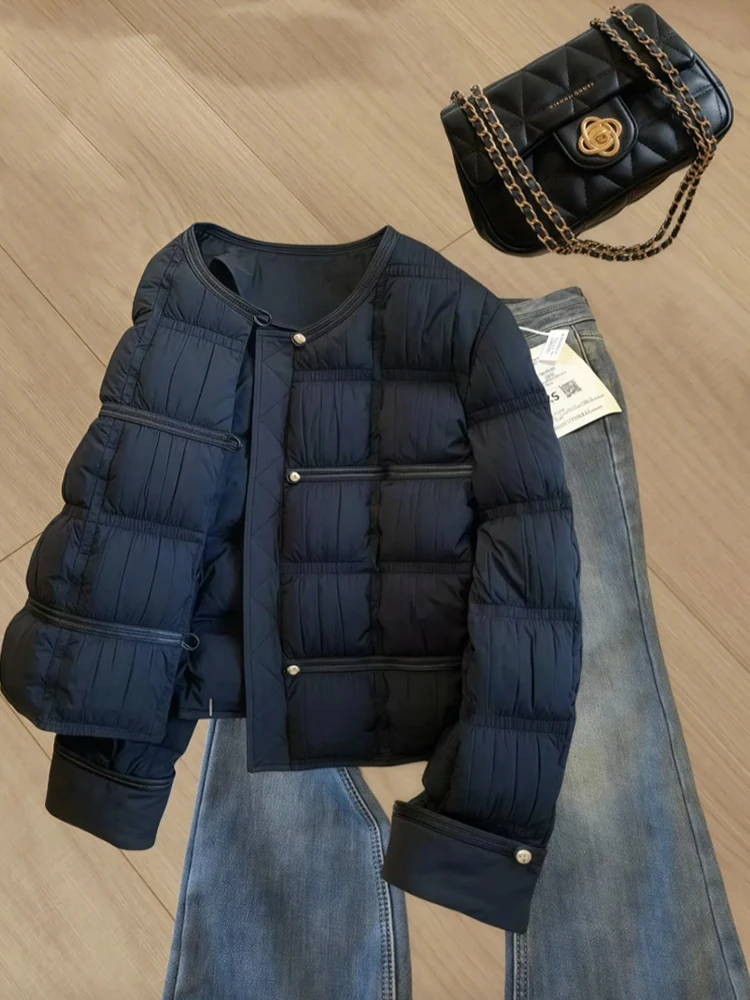 

Commute Warm Cotton Jaet Women's round Ne Gold Button Coat Simple Elegance Winter Faion Korean Sle Loose Fit Cotton O...