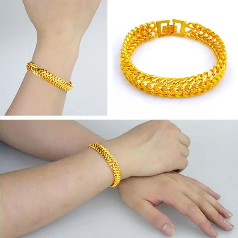 Gold AU999 Tank Flat Horsewhip Bracelet 24K Real Gold Bracelet Couple Style Hand Jewelry Gift