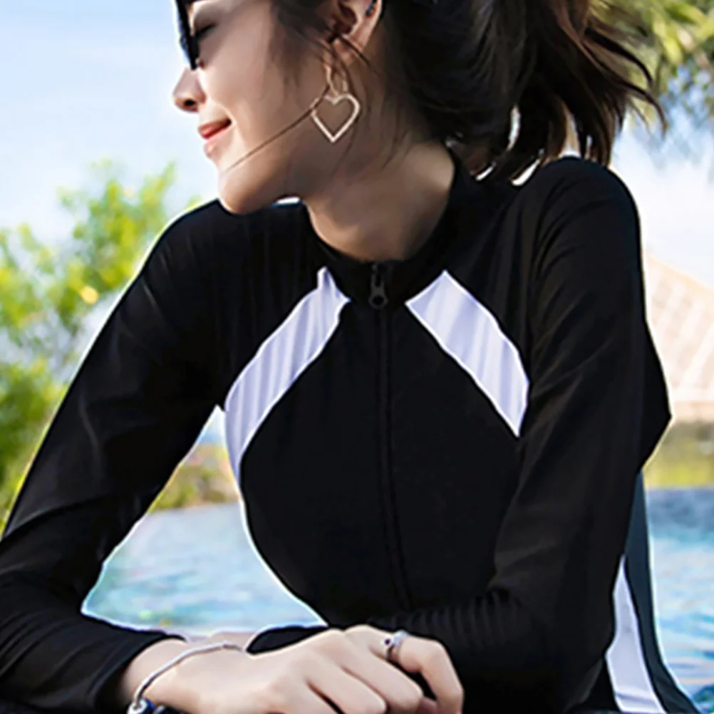 Strój kąpielowy jednoczęściowy z długim rękawem, gładki, elastyczny, chroniący przed słońcem, damski strój kąpielowy z długim rękawem.