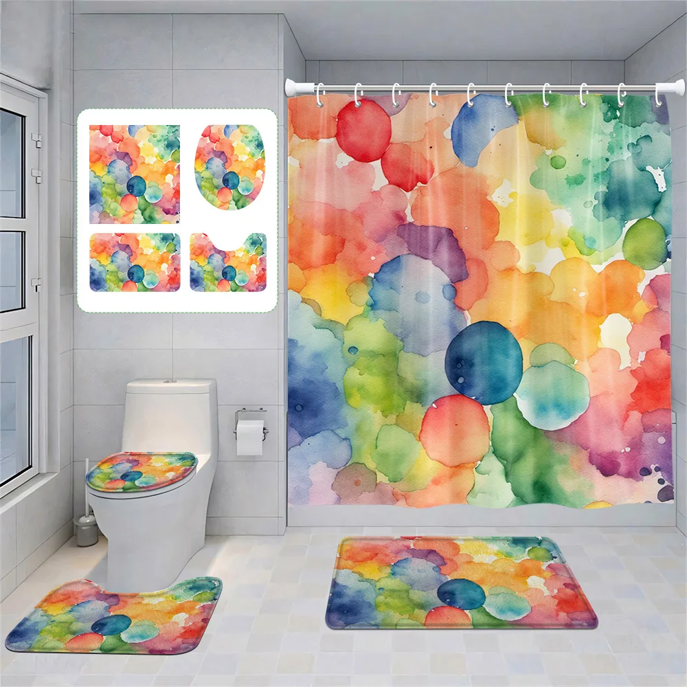 

Morandi Ins Style Abstract Geometric Pattern Printed Bathroom Shower Curtain Non-Slip Mat Toilet Mat Four-Piece Set
