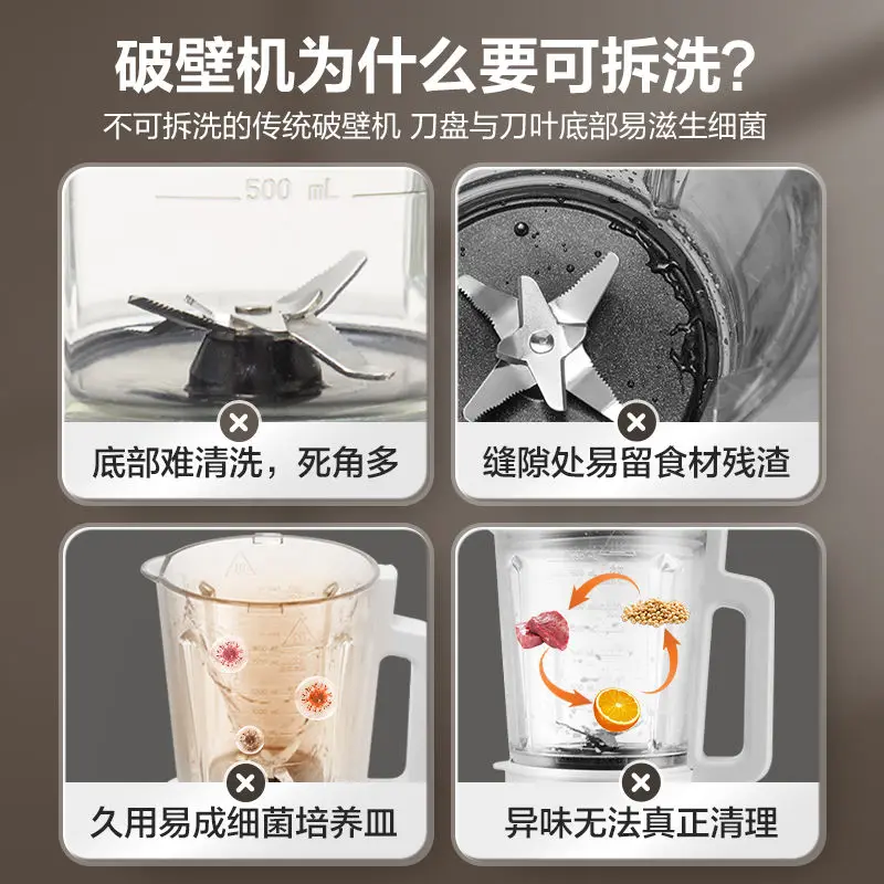 قاطع حائط منزلي بسعة كبيرة 1.5 لتر، قابل للفصل والغسل، صوت خفيف لغسل حليب الصويا بالبخار