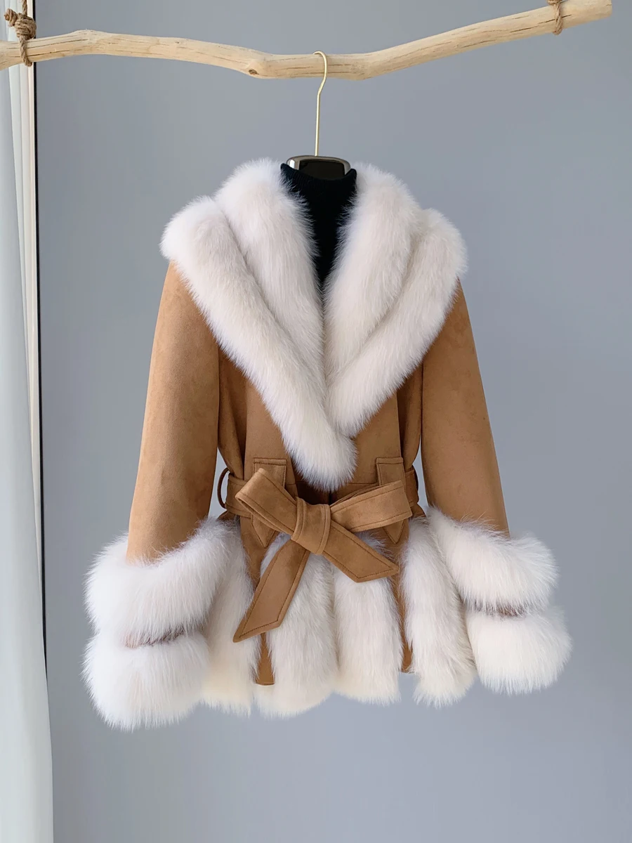 Winter New Fashion Natural Fox Fur Collar Mid length Goose Down Parkas Womens Luxury Puffer Jackets Clothing