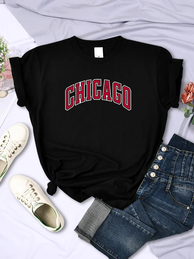 O-Neck T-Shirts Chicago American City Women Tees Clothing Breathable Creativity All-math Short Sleeve Vintage Street Womans Tops