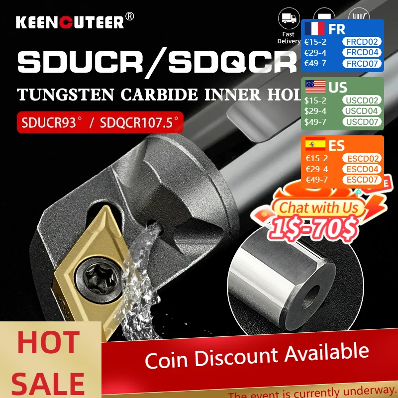 

SDUCR SDQCR Internal Cooling Turning Tool C10K/12M/16Q Tungsten Steel Screw Boring Bar DCMT07/11 CNC Carbide Blade Lathe Tool