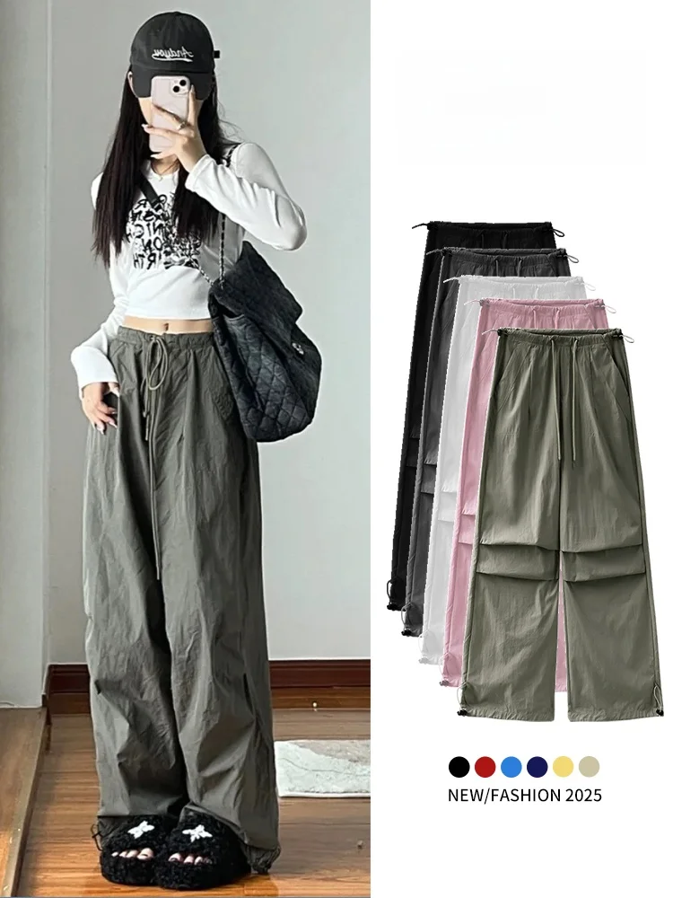 아메리칸 슬레 밀리터리 작업 바지 하이 웨이스트 루즈핏 캐주얼 퀵 드라이 스트레이트 컷 여성용 여름 스포츠 바지