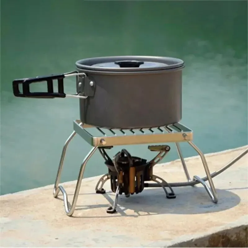 Outdoor Stainless Steel Stove Stand Portable Folding Mini Camping BBQ Rack Set Pot Holder Baking Tray Stand