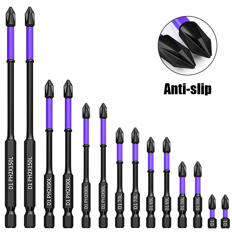 Upgraded D1 High Hardness PH2 Magnetic Phillips Drill Bits Impact Resistant Anti-Slip Shockproof Drill Bits With Screwdriver Bit