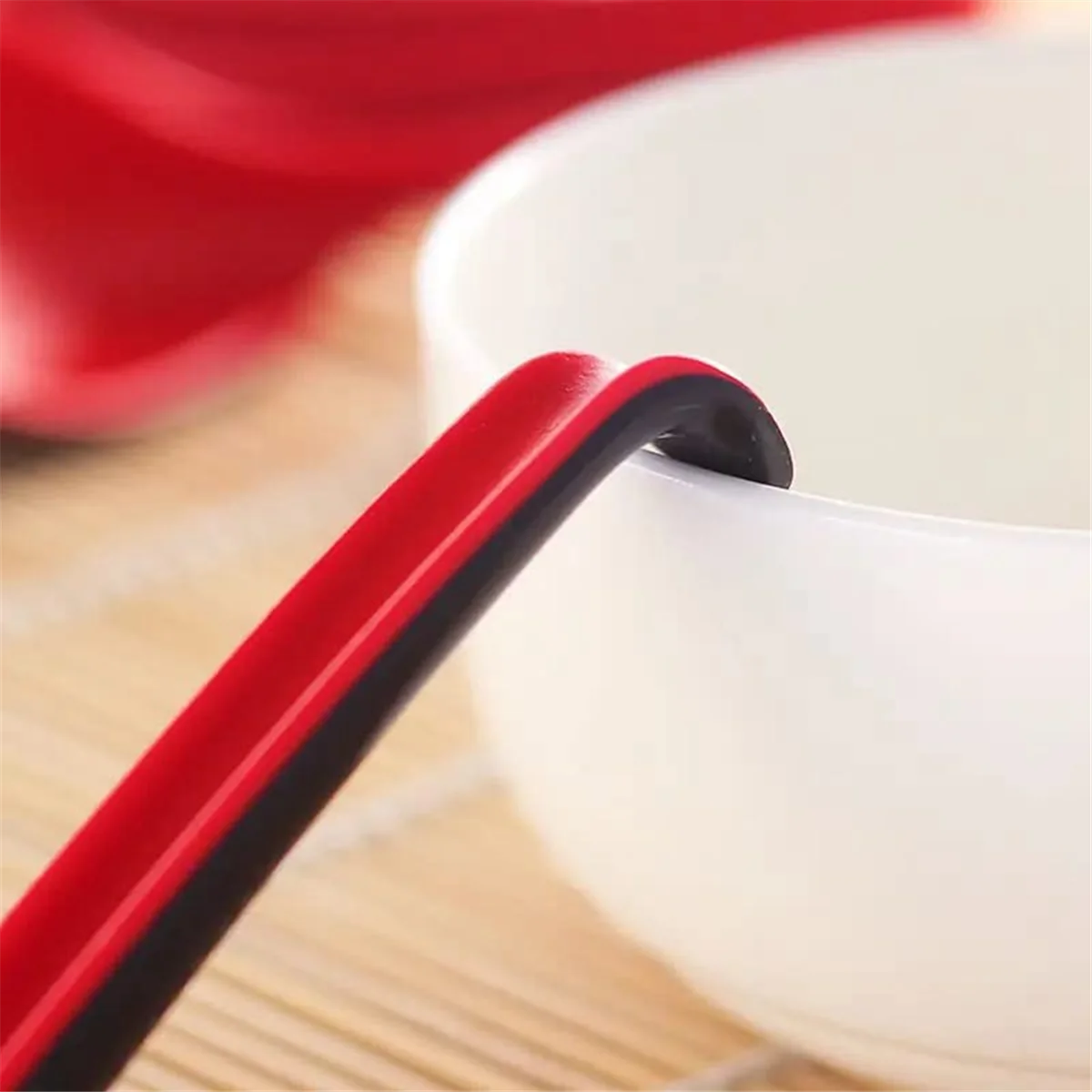 10PCS Red and Black Asian Soup Spoon with Hook-Chinese Style Spoon, Perfect for Rice Pho Ramen Noodle Soups