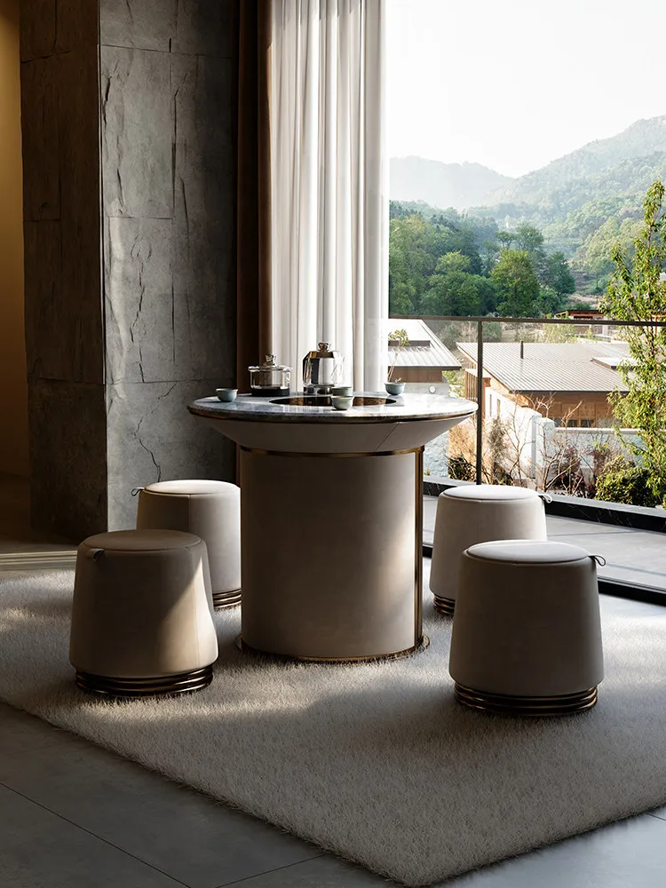 Italian small tea table natural luxury stone home living room balcony small apartment round tea table