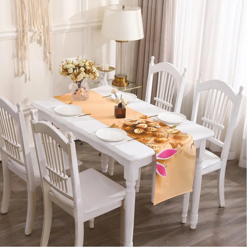 2026 New Arrival Easter Decorations Khaki Rabbit Table Runner for Dining Table Home Party Decoration Spring Festival Table Cloth