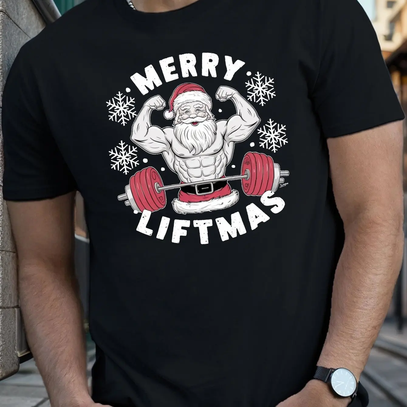 

New 3D The fitness Santa Claus Printed Men's T-shirt Outdoor Street Christmas Party Fashion Crew Neck Short Sleeve Men Clothing