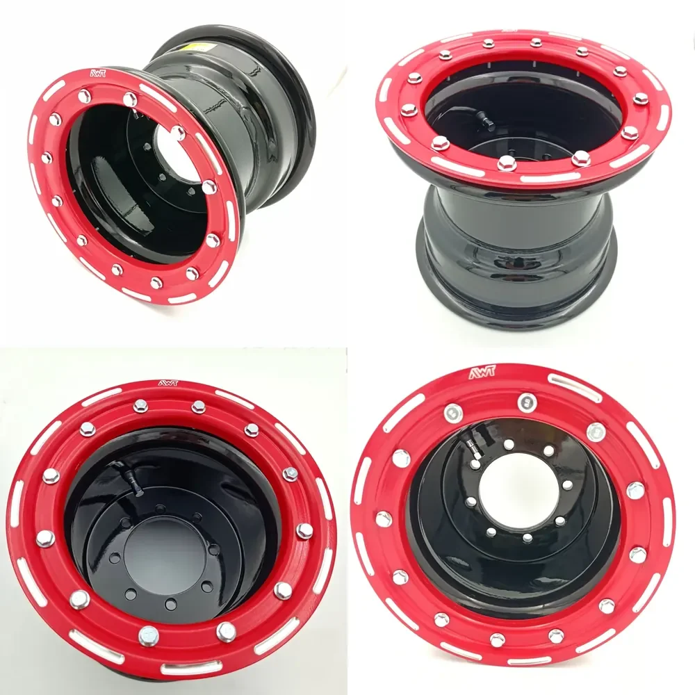 Piezas para ATV UTV, Llantas de Aluminio con Anillo Fresado Rojo 9X8 3+5, Rines Beadlock de Competición para Raptor 700 Banshee 350 YFZ450 450r