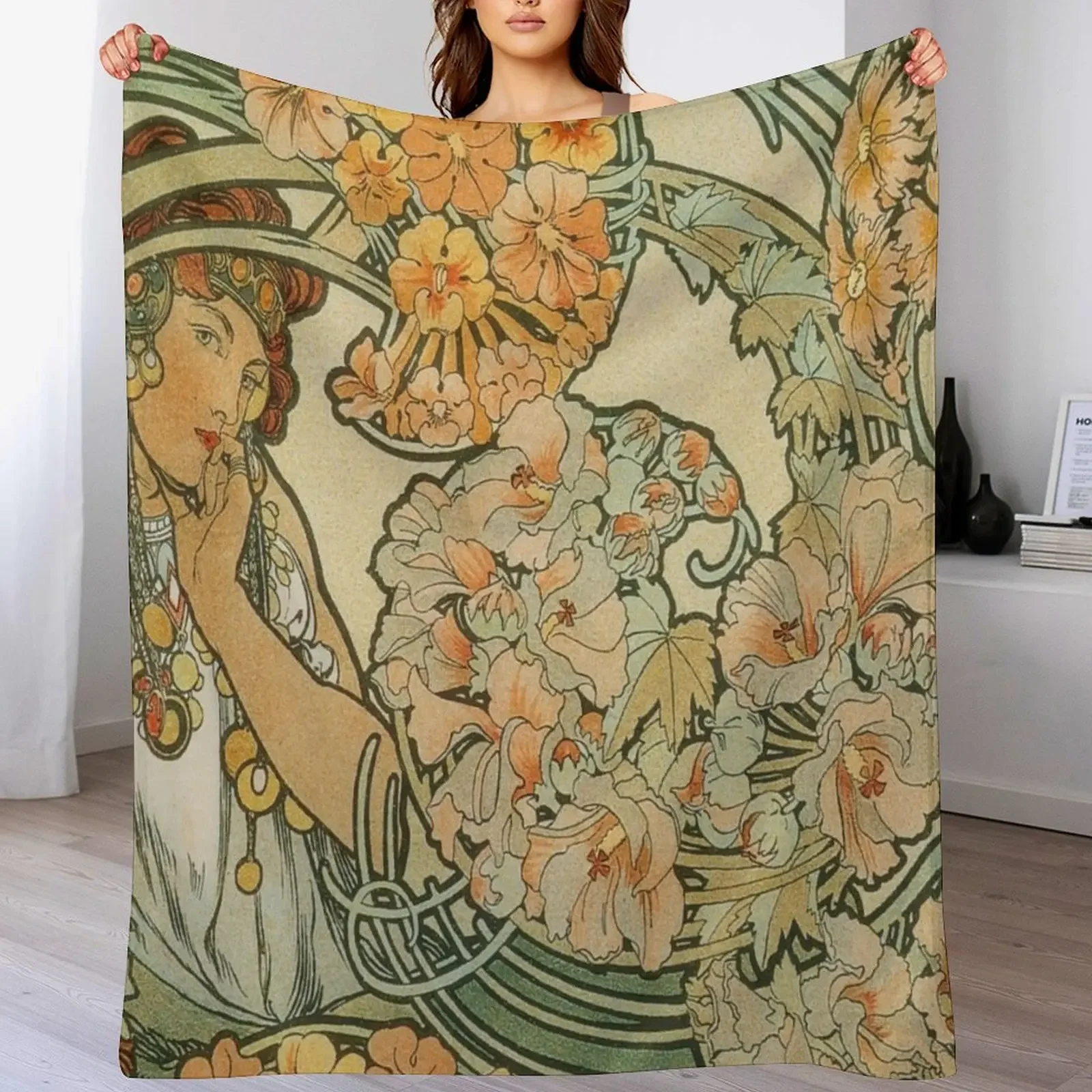 

Alphonse Mucha, Vintage Throw Blanket Cozy Home Blanket Gift for Christmas Holiday