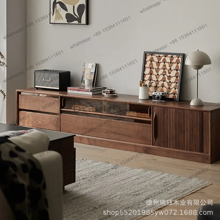 Factory Direct Sales Nordic Solid Wood North American Black Walnut Short Cabinet Nordic Multifunctional Audio-visual Cabinet