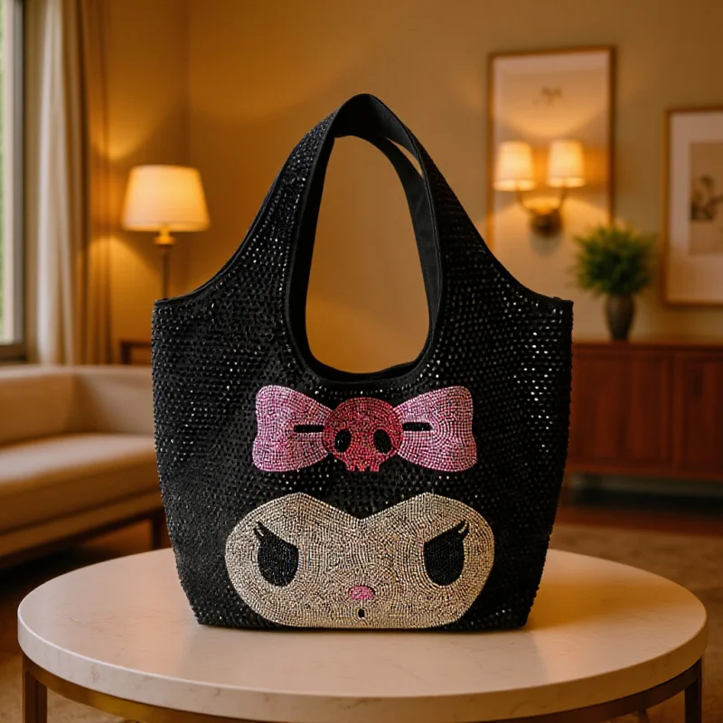 

Сумка через плечо MINISO Kuromi с австрийскими кристаллами, модная сумка через плечо, стильная сумка-тоут с принтом для женщин и девочек