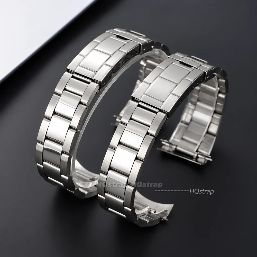 Arc End Stainless Steel Strap 18mm 19mm 20mm 22mm Universal Bracelet Folding Buckle Waterproof Business Replacement Wrist Band