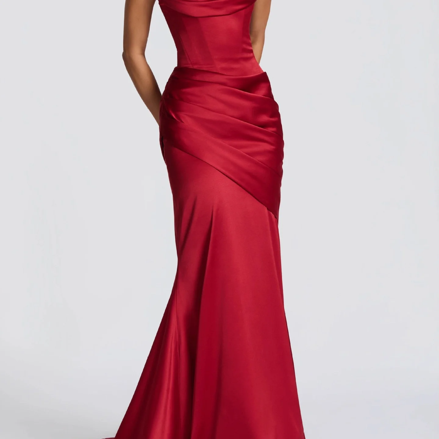 Summer New Arrival Pure Color Satin Folded Bustle Slim Fit Strapl Dr Evening Par Ball Gown Floral Print Polyester Fabric