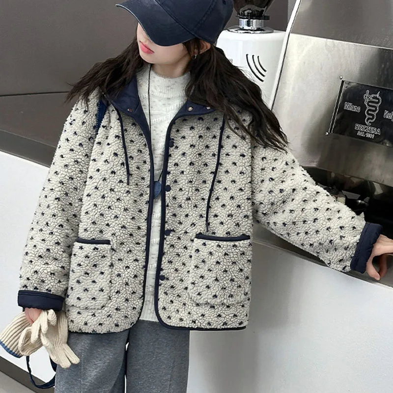 

Fashion 2025 Teenage Girls Puffer Coat Quilted Jacquard Lined Sherpa Jackets For Kids Winter Warm Padded Outerwear Tops Clothing