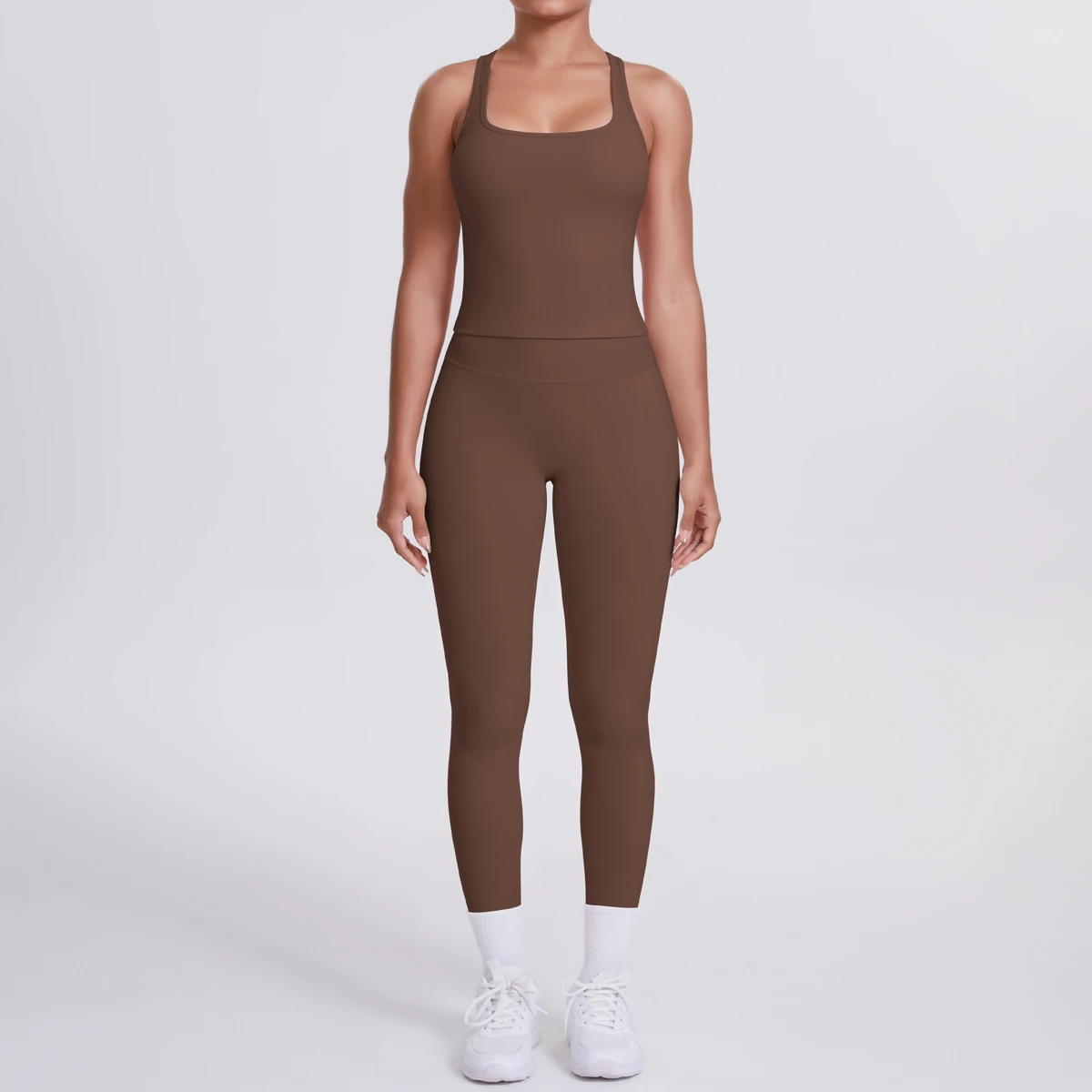 Hamidou 2-teiliges Damen-Yoga-Set, schnell trocknende, hüftformende Fitnesshose, Yoga-Leggings, einfarbig, Gym, schöner Rücken, I-förmige Weste – Detail 6