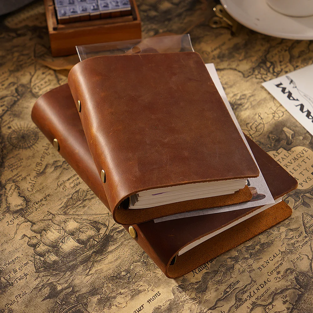 

Refillable A7 Leather Journal Diary Notebook Vintage Crazy Horse Genuine Leather Journal Promotion Handmade Gifts With LOG