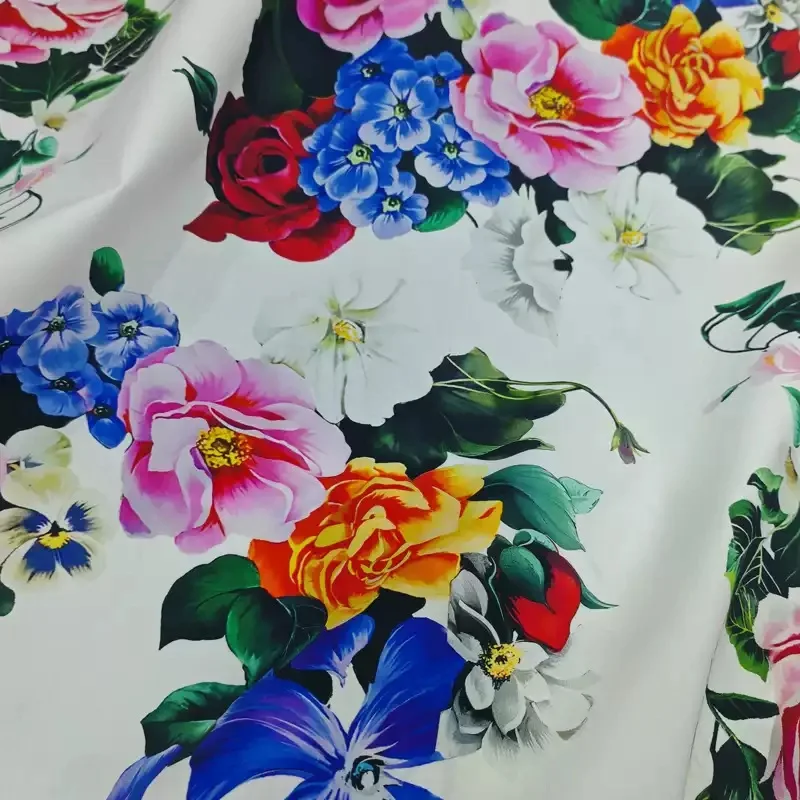 

Colorful Peony Flower Printed Poplin Cotton Or Satin Fabric For Dress/Blouse Telas Para Costura Tissus DIY Cloth Sewing Material