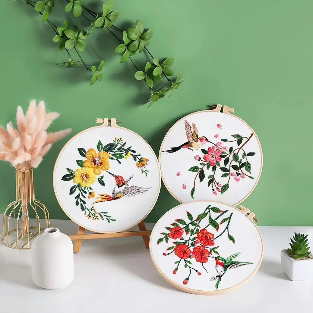 

Embroidery Starter Kit with Flower Bird Patterns and Plant Adult Beginner DIY Cat Instructions, Stitch Pattern with Cross O7R6