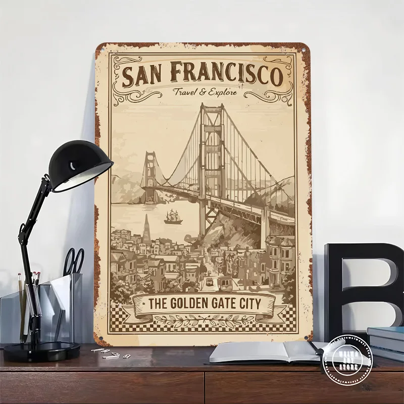 San Francisco Golden Gate City Vintage Tinplate Poster Custom Wall Art Vintage Metal Signs Retro Tin Plaque for Bar Accessories