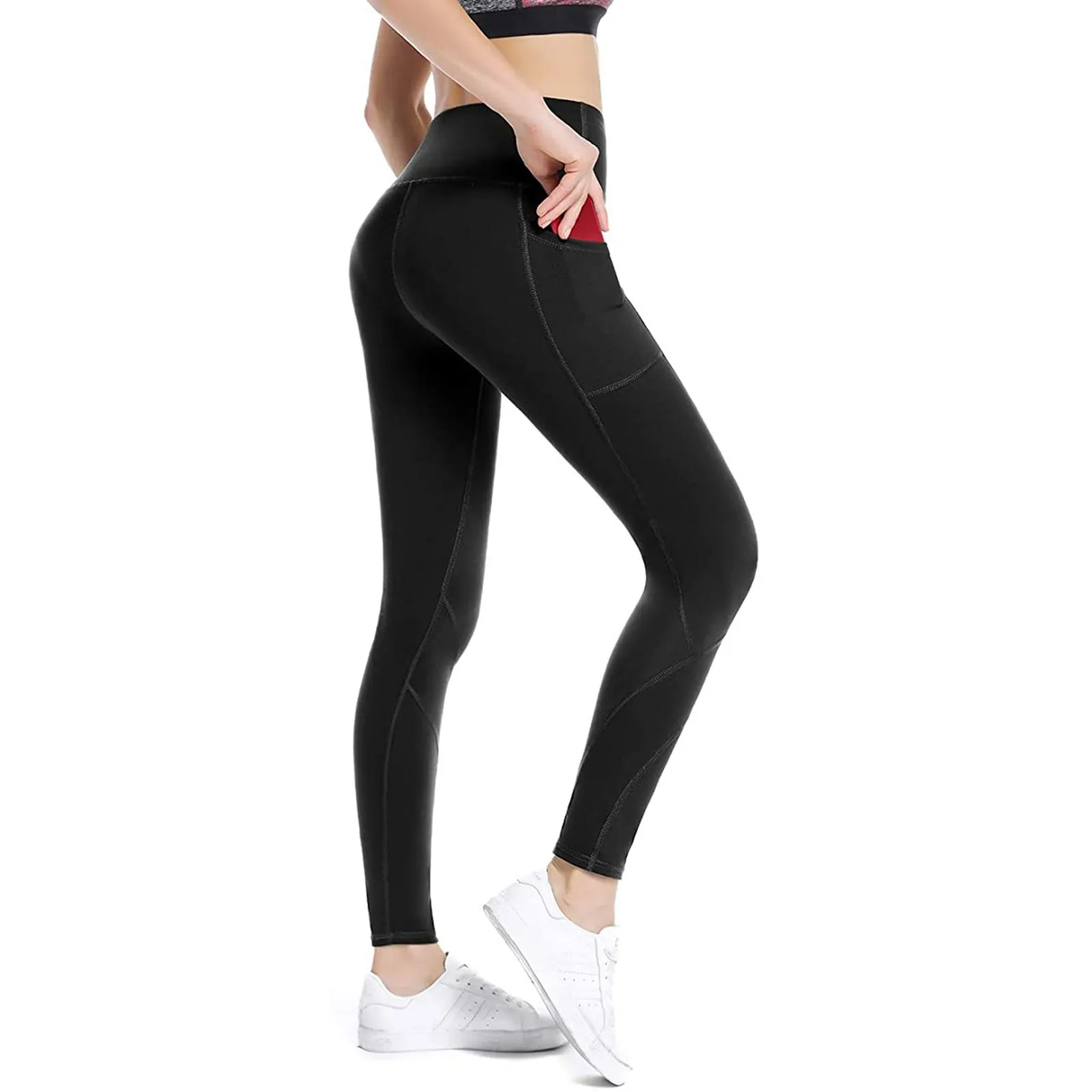 Calças de yoga leggings com bolsos para mulheres cintura alta apertado esportes secagem rápida respirável treino correndo calças elásticas