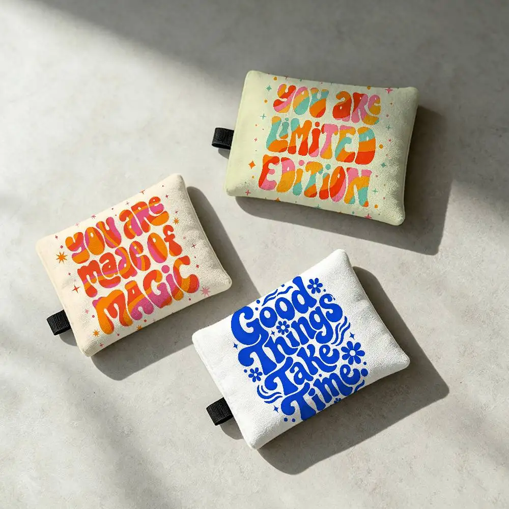 Positive Happy Life Words Mini Hanging Oxford Cloth Coin Bag Durable Zipper Key Card Pouch With Carabiner