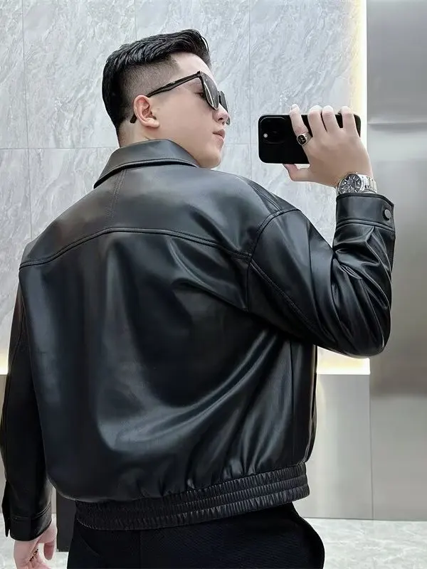 

ort Leather Jaet Мужской осенне-зимний новый мотоциклетный Jaet для молодых зрелых модный топ в стиле ретро из искусственного материала на молнии De...