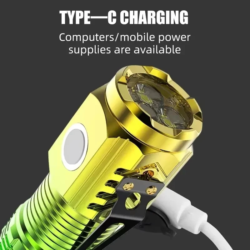 Picture 6: Three-eye Mini LED Flashlight with Clip Type-C Rechargeable Torch Outdoor Portable Waterproof Light for Camping Hiking