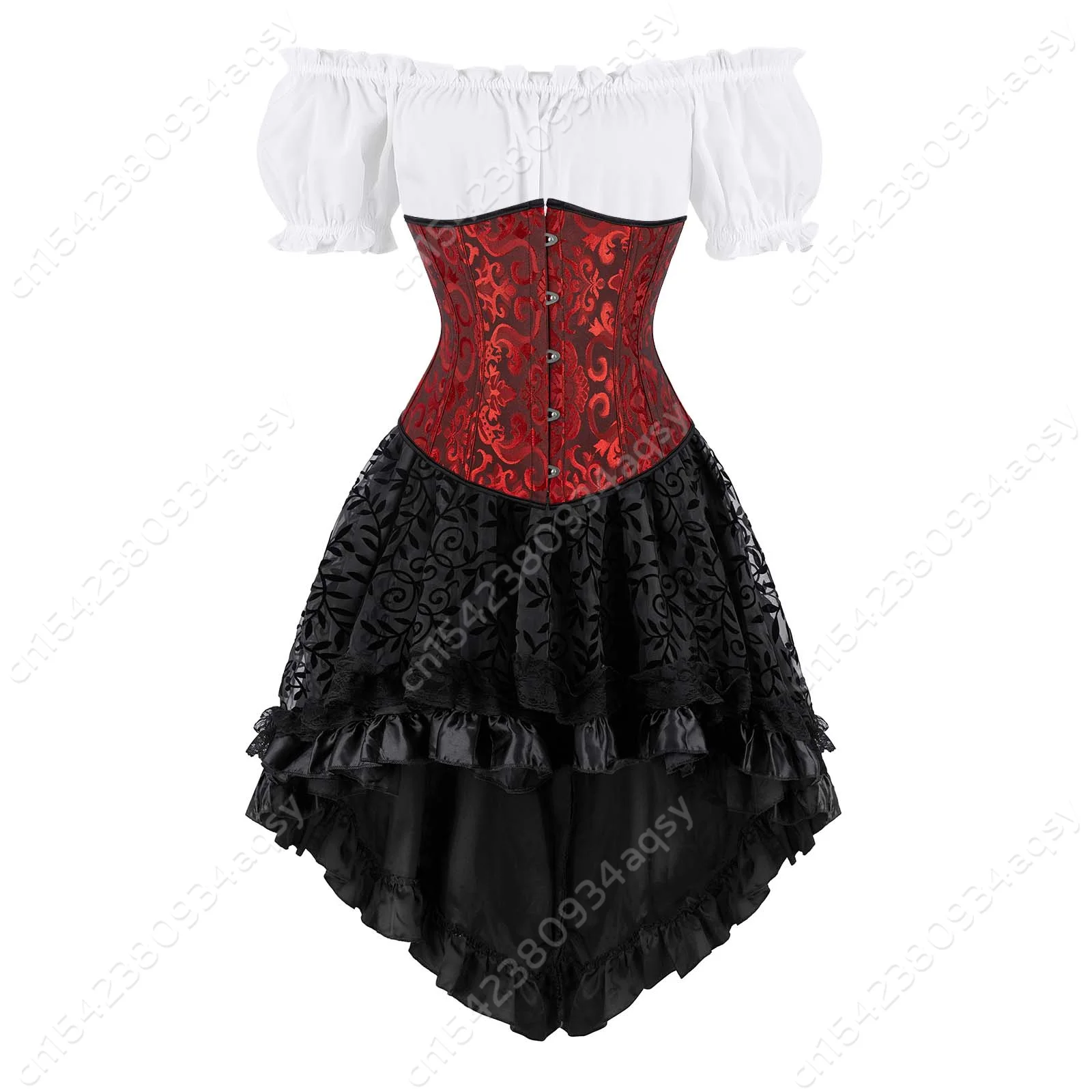 

Corset Dress and Blouse 3 Piece SetUnd Vintage Bustier Underbust Top Plus Size Party Costumes Medieval Outfits