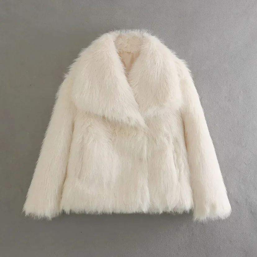 Women's Artificial Fur Coat with Large Lapel Short Fashionable Fox Fur Style Fluffy Plush Clothing for Ladies