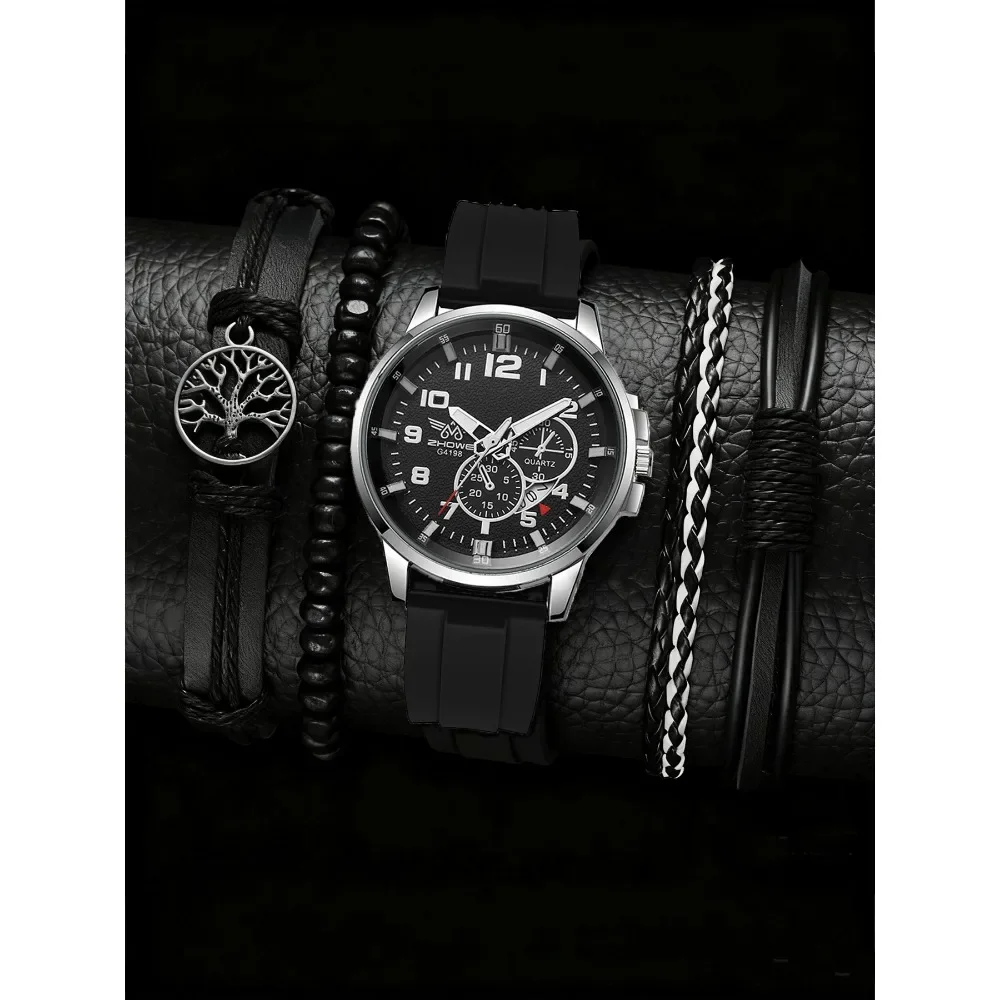 

5 предметов, повседневные модные деловые силиконовые масштабы, календарь, мужские молодежные кварцевые часы, набор