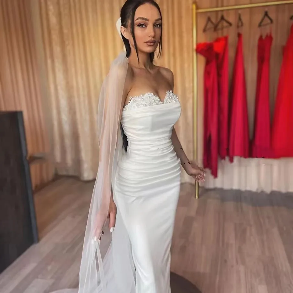 Vestidos de casamento Msikoods-Dubai com trem destacável para mulheres, pérola Beads vestido de noiva, querida sereia, vestidos de casamento