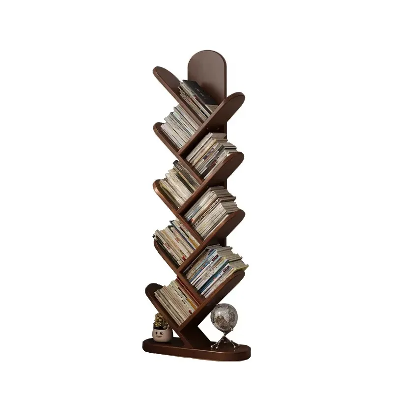 New Solid Wood Modern Adjustable Floor Standing Bookshelf with Back Panel for Living Room