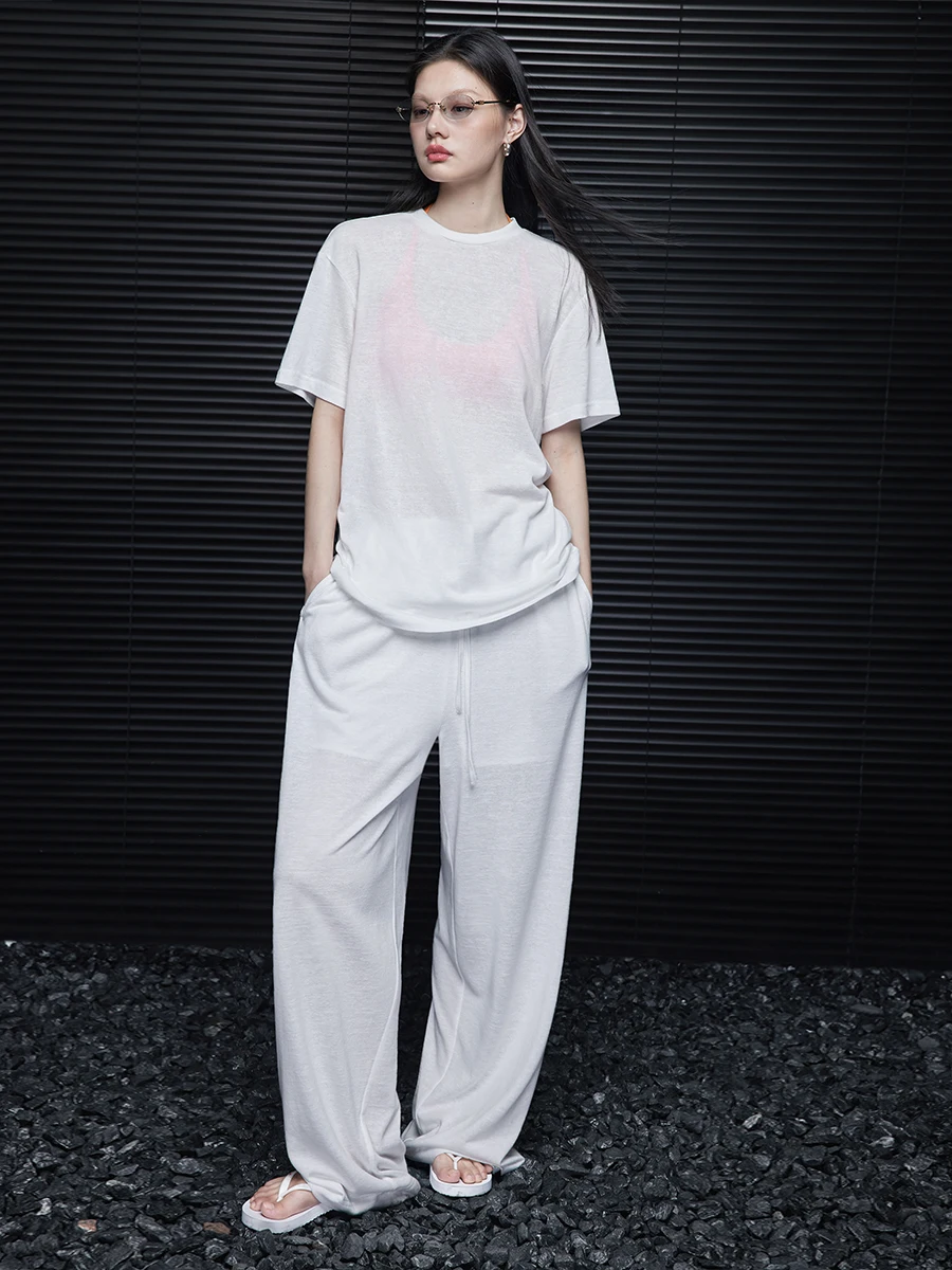 

Белые свободные широкие брюки для женщин: летняя новинка, повседневный стиль, уличная мода, хлопковая смесь, прямой крой