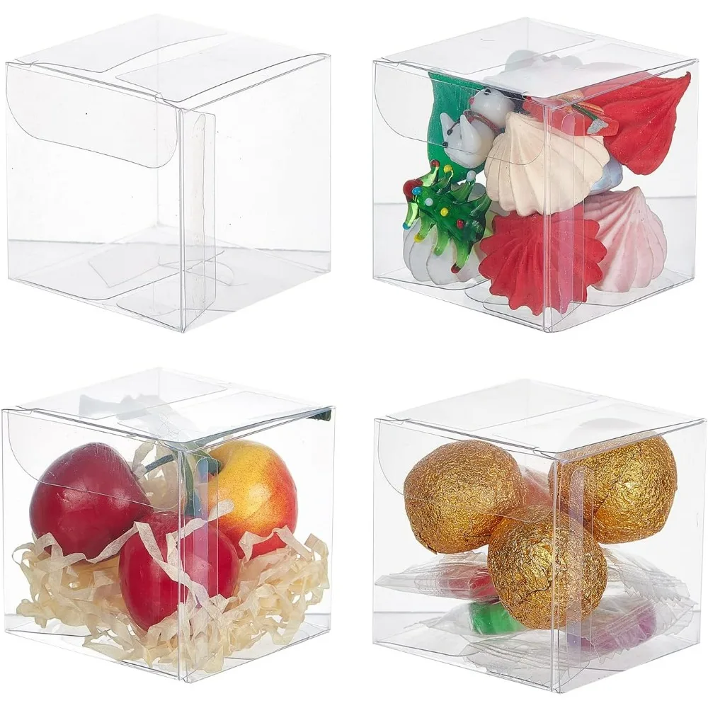 60 Pack 2x2x2 Inch Clear Plastic Favor Box for Wedding Party Candy Choclates and Other Small Treats or Findings