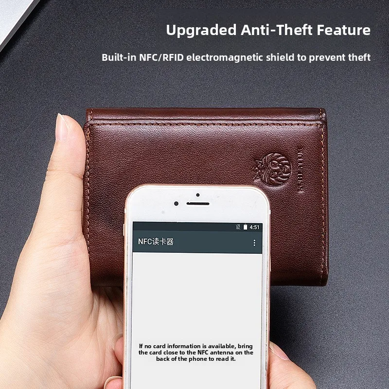 Lioncrown Top Layer Cowhide RFID Anti-Theft Card Holder Short Size Genuine Leather Men's Wallet Retro Cross-Border Money Clip