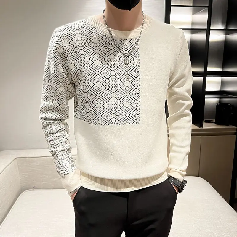 

Fashion Vintage Asymmetrical Sweaters Men's Clothing Casual Spliced Autumn Winter Korean Contrasting Colors Knitted Pullovers