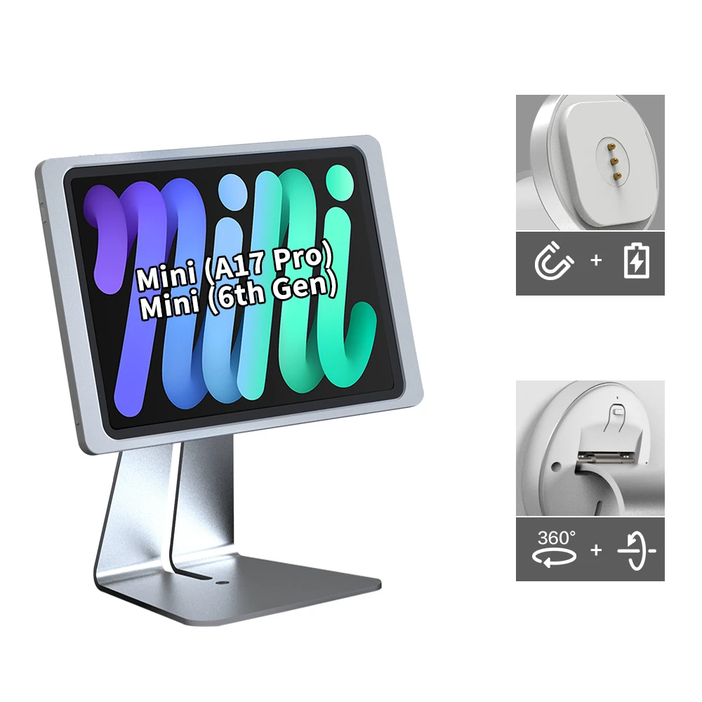 

Магнитная подставка EMONITA на столе с чехлом для iPad Mini (6. поколения, A17 Pro), 8,3 дюйма, классическая L-образная форма, вращение на 360 градусов, наклонение 90