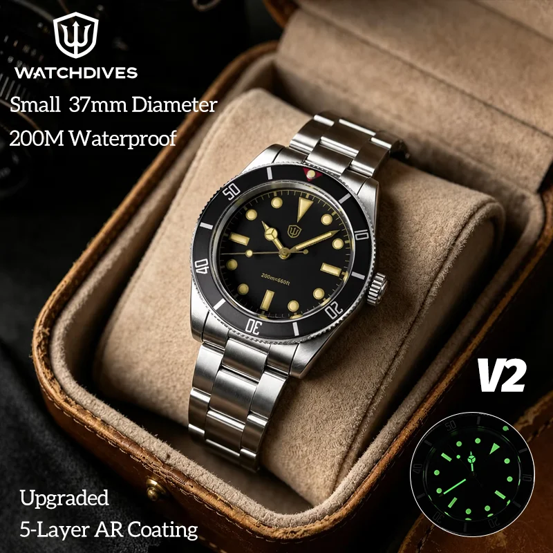 Watchdives New WD7922 37Mm Small Retro Dive Wristwatch For Men VH31 Sweep Quartz 200M Waterproof AR Sapphire Luminous 316L Watch