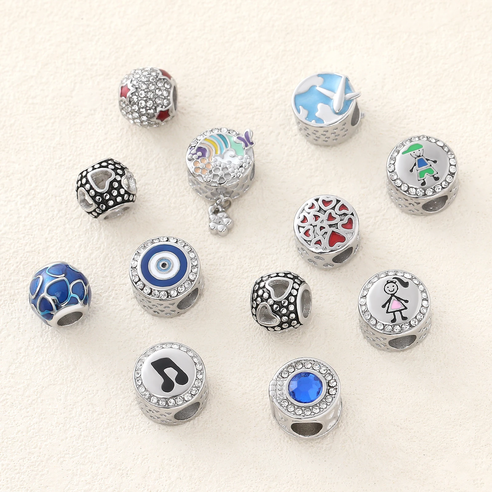 2024 neue Silber Farbe Nette Herz Stern Böse Augen Flugzeug Jungen Mädchen Perlen Fit Original Armband DIY Für Frauen Mädchen schmuck Geschenk – Detail 2