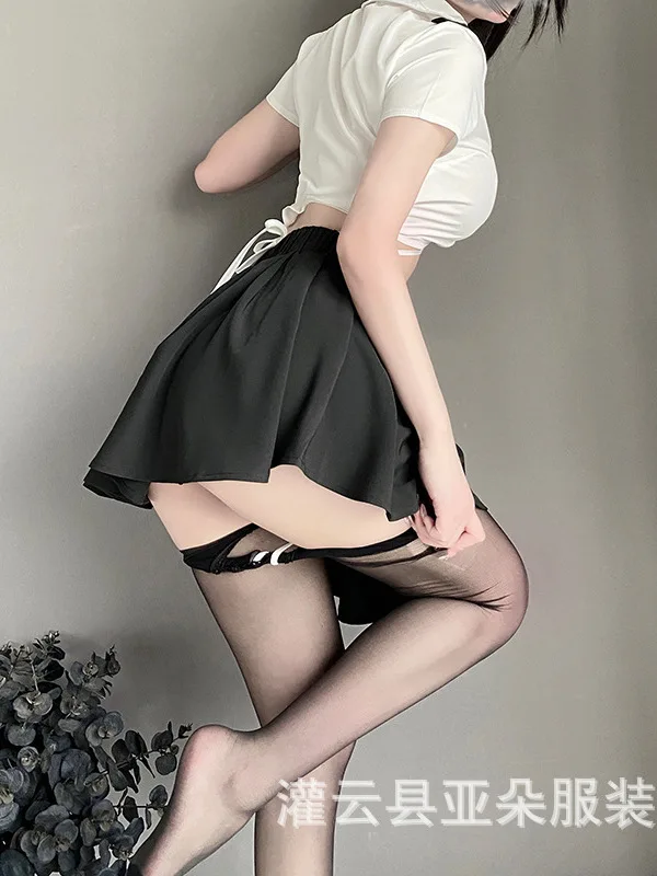 女性のためのセクシーなランジェリーセット,Tシャツ,オフィサーSM jkユニフォーム,セクシーな包帯トップ,2ピーススカートセット,韓国スタイル,34gp,ファッション